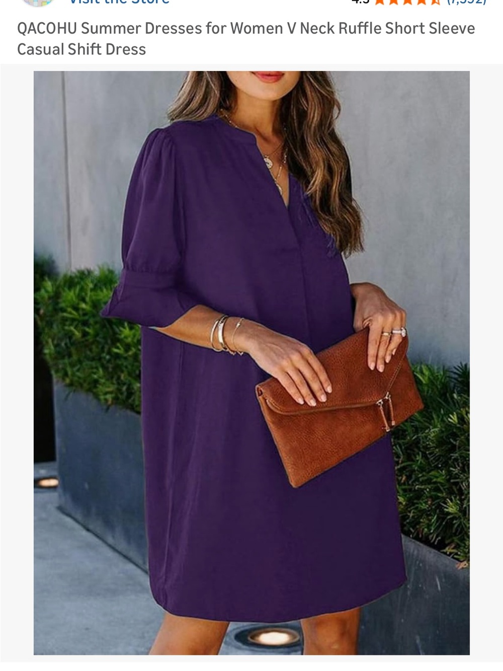 V-Neck Ruffle Sleeve Shift Dress - Purple - Picture 4 of 14